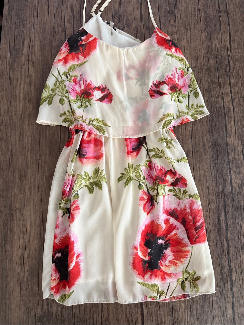 Buffalo David Bitton Cream Floral Layered Spaghetti Strap Dress